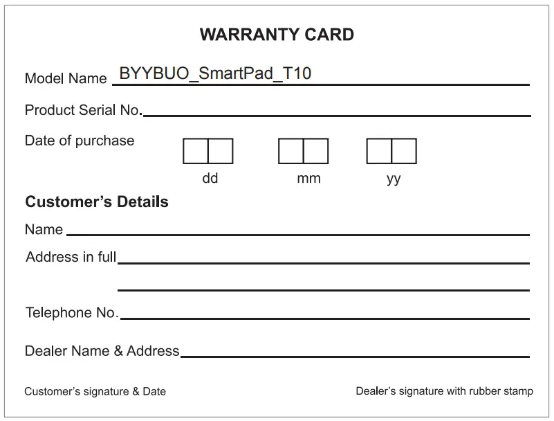 Warranty Card
