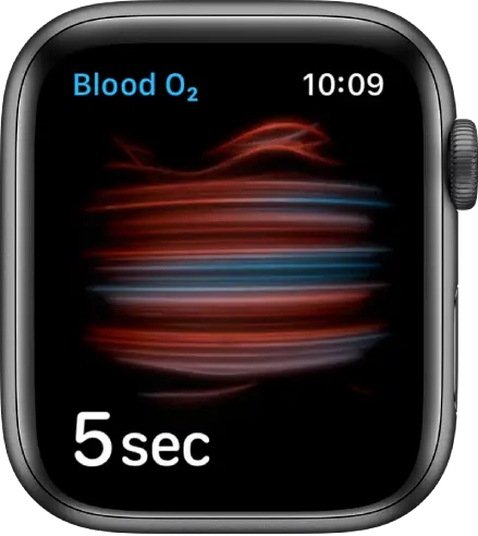 The Blood Oxygen screen taking a measurement; counting down from 5.