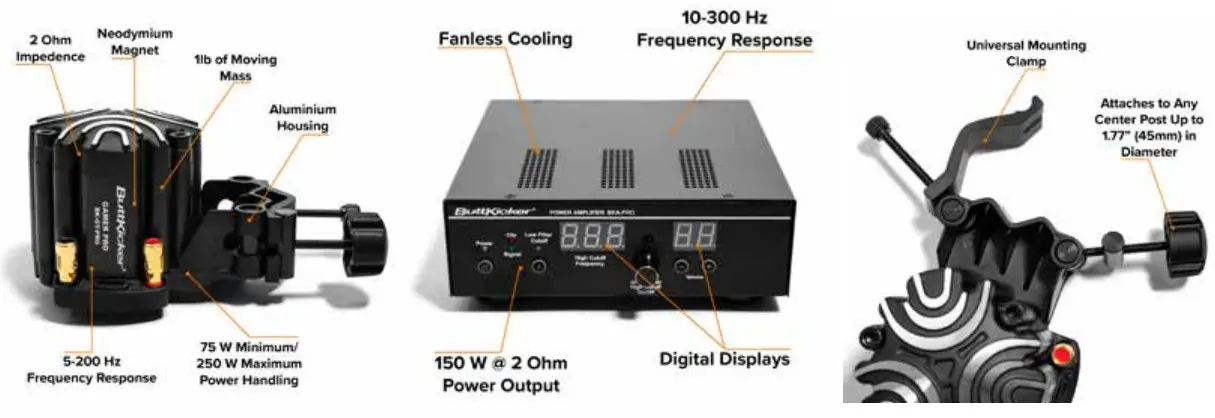 ButtKicker BK GR PRO Gamer Pro Larger Larger Immersive Haptic Transducer with 150 Watt Power Amplifier - Description