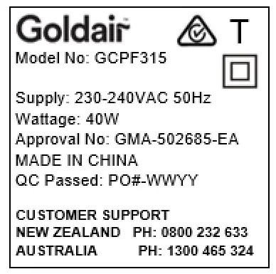 Goldair GCPF315 40cm Pedestal Fan with Wifi - FIG