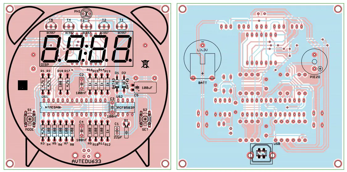 Position of the elements on the printed circuit board