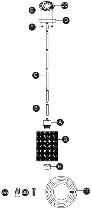 allen roth ELW122920-BN Nickel Coastal Cylinder Mini Pendant Light - PACKAGE CONTENTS