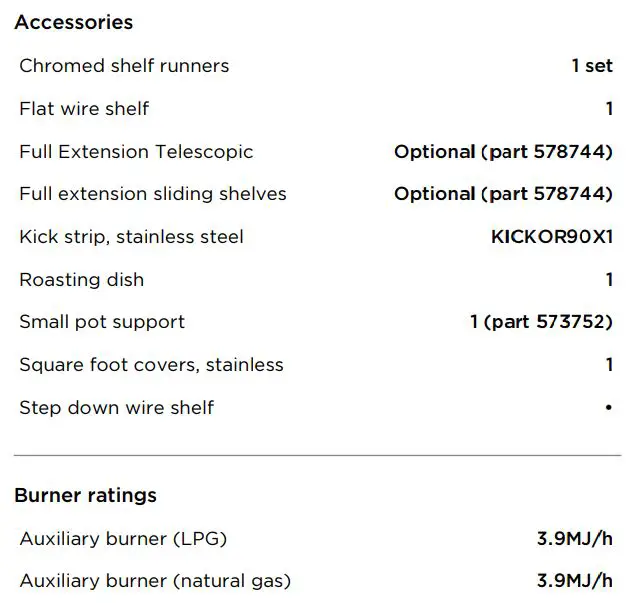 FISHER PAYKEL OR90SCG1X1 Freestanding Cooker Dual Fuel 90cm 5 Burners User Guide - SPECIFICATIONS
