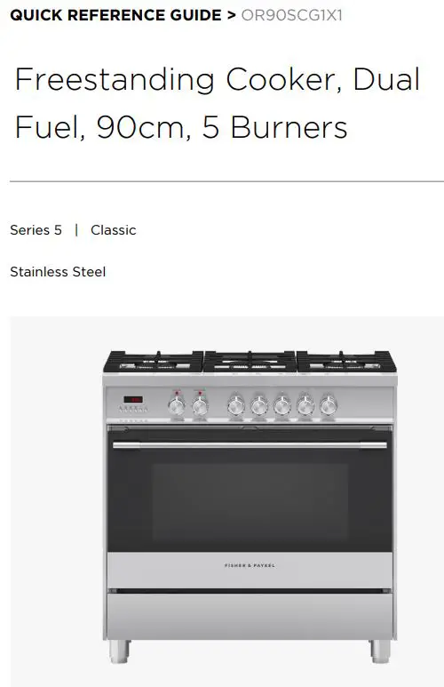 FISHER PAYKEL OR90SCG1X1 Freestanding Cooker Dual Fuel 90cm 5 Burners User Guide
