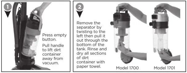 Bissell 1700 and 1701 Series Powerforce Vacuum - Maintenance-Cleaning the Separator