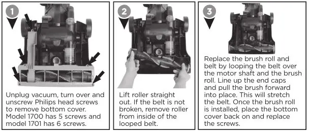 Bissell 1700 and 1701 Series Powerforce Vacuum - Maintenance-Replace the Brush & Belt
