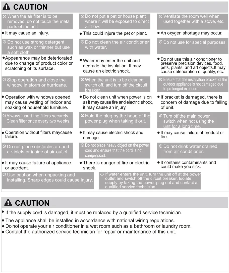 GLOBAL Window Air Conditioner 293082 - IMPORTANT SAFETY INSTRUCTIONS 2