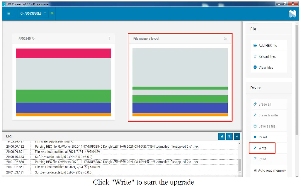 Click "Write" to start the upgrade