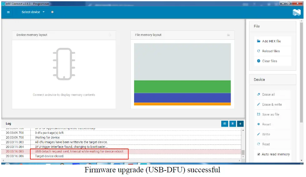 Firmware upgrade (USB-DFU) successful