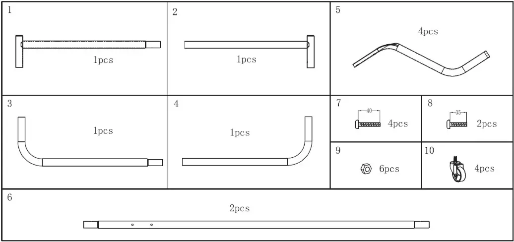 OYPLA HOME 3137 6ft Garment Clothes Rail- Parts List