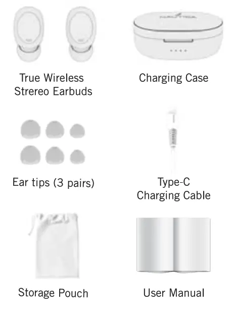 NAUTICA T120 True Wireless Stereo Earbuds with Charging Case - package content