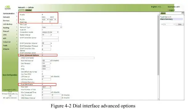 Inhand InGateway902 Edge Computing - Figure 4-2 Dial interface advanced options