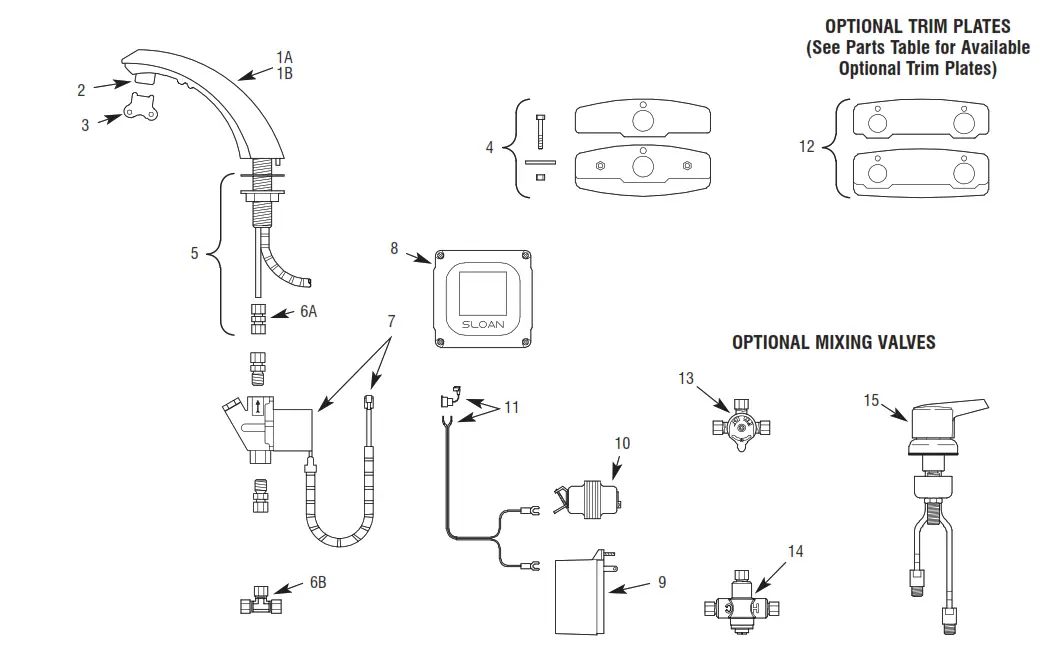 SLOAN Sensor Activated Lavatory Faucet - PARTS LIST