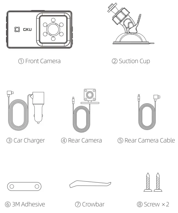 GKU D100 Dual Dash Camera - 1