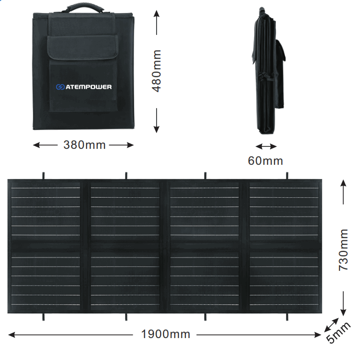 ATEMPOWER AP200MS B 200W Solar Blanket - DIMENSIONS