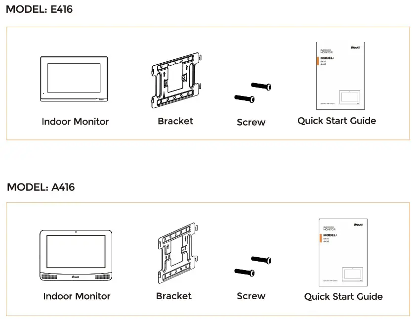 DNAKE E416 A416 Indoor Monitor - PACKAGE CONTENTS 1