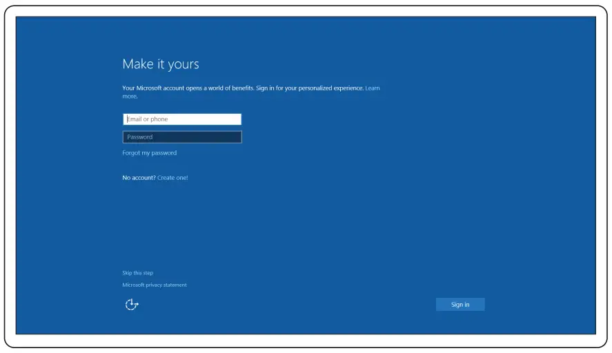 Sign in to your Microsoft account or create a local account