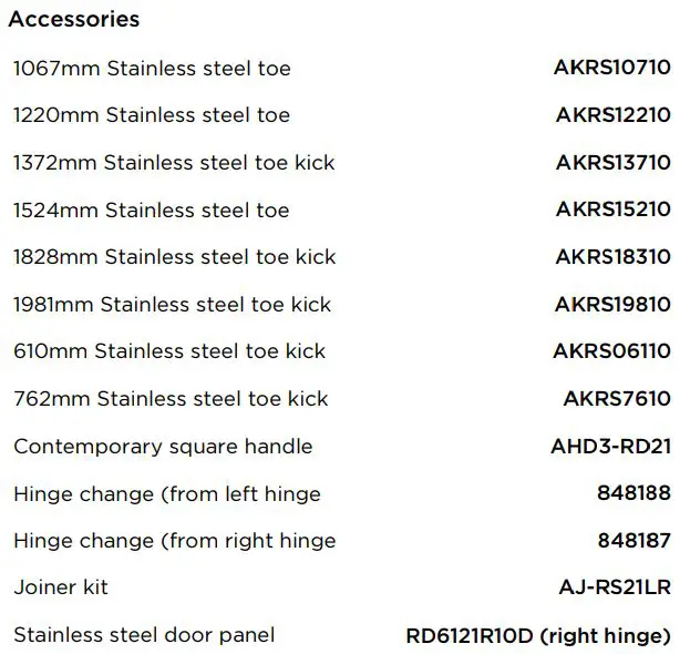 FISHER PAYKEL RS6121SLHK1 Integrated Column Refrigerator, 61cm, Water User Guide - SPECIFICATIONS