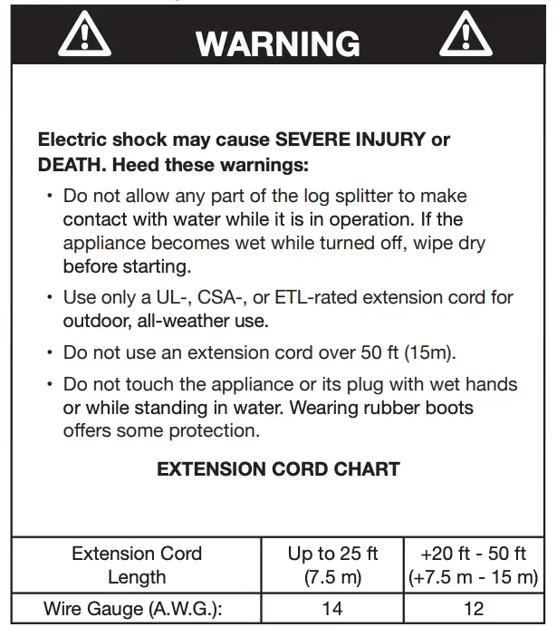 EXTENSION CORD CHART