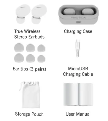 NAUTICA T300 True Wireless Stereo Earbuds with Charging Case - Package Content