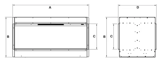 evonicfires E810DS Builtm In Electric Tunnel Fire - DIMENSIONS
