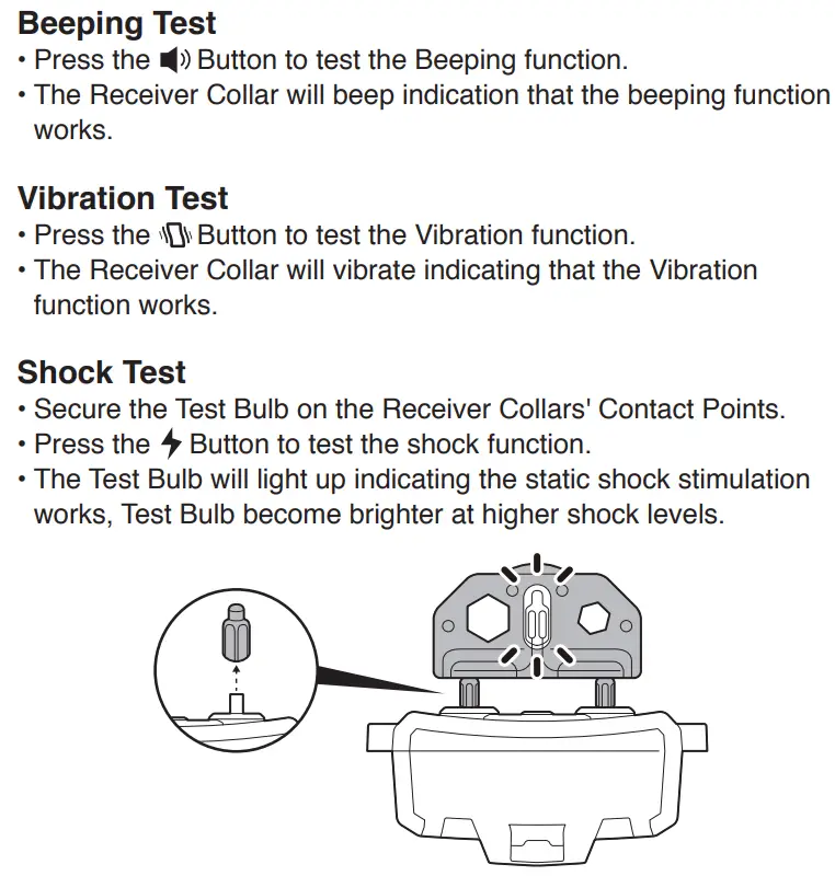 Electronic Fencing P19 Dog Training Anti Barking Collar User Manual - How to Test the Functions