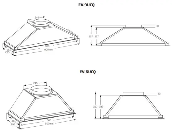 schweigen EV 9UCQ Rangehood - DIMENSIONS