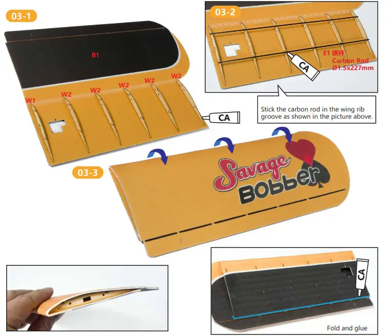 DANCING WINGS HOBBY E32 600mm Savage Bobber - Assemble the Wing 7