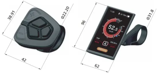 EBIKE ESSENTIALS DPC18 Display Meter with Controller - OVERVIEW DRAWING