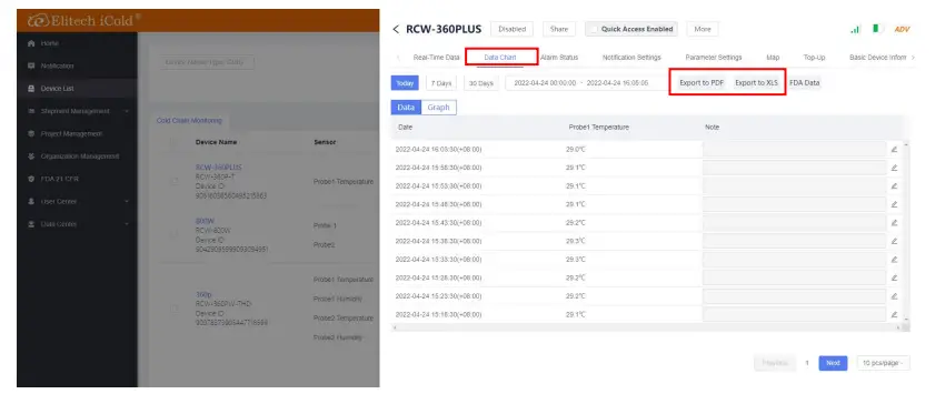 Data report export menu