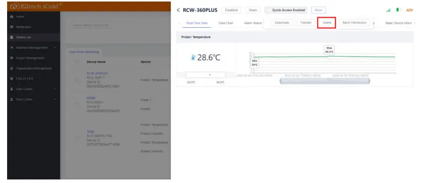 Device deletion menu