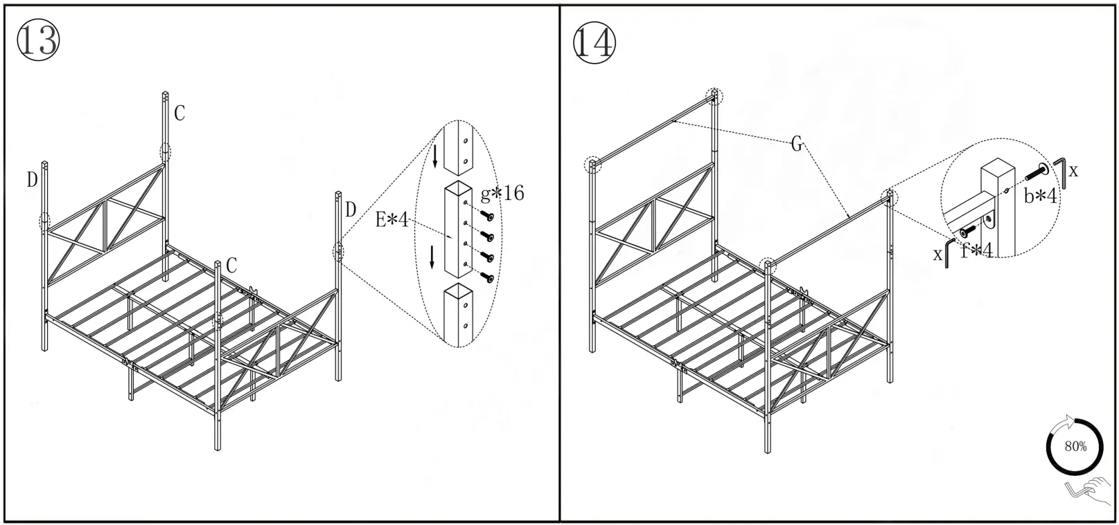 HOMEDEPOT BF 747G Black Non upholstered Metal Frame Queen Heavy Duty Steel Slat Canopy Bed - fig 10