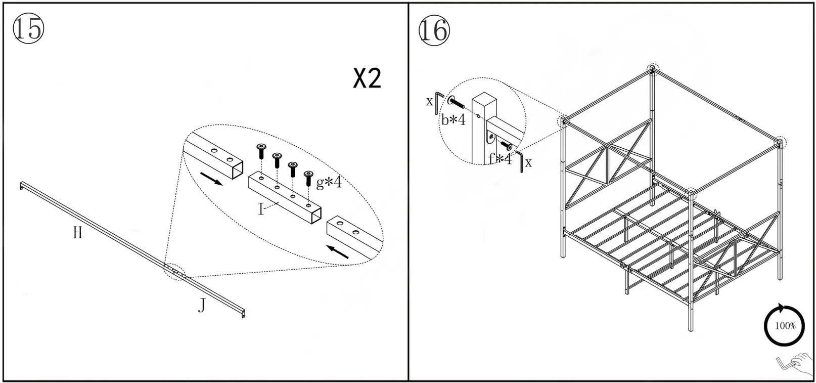 HOMEDEPOT BF 747G Black Non upholstered Metal Frame Queen Heavy Duty Steel Slat Canopy Bed - fig 11