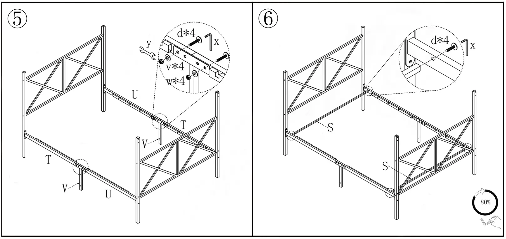 HOMEDEPOT BF 747G Black Non upholstered Metal Frame Queen Heavy Duty Steel Slat Canopy Bed - fig 3