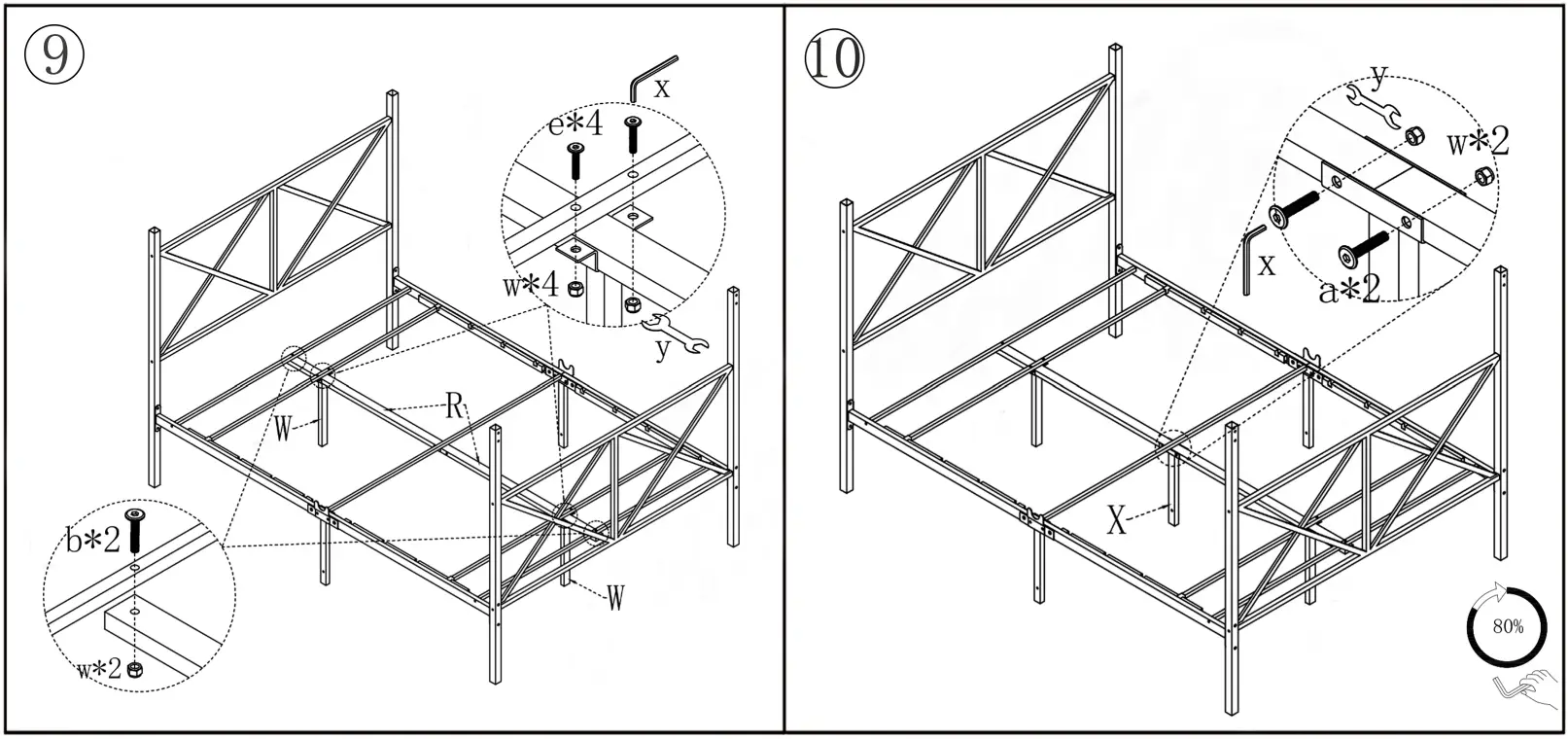 HOMEDEPOT BF 747G Black Non upholstered Metal Frame Queen Heavy Duty Steel Slat Canopy Bed - fig 5