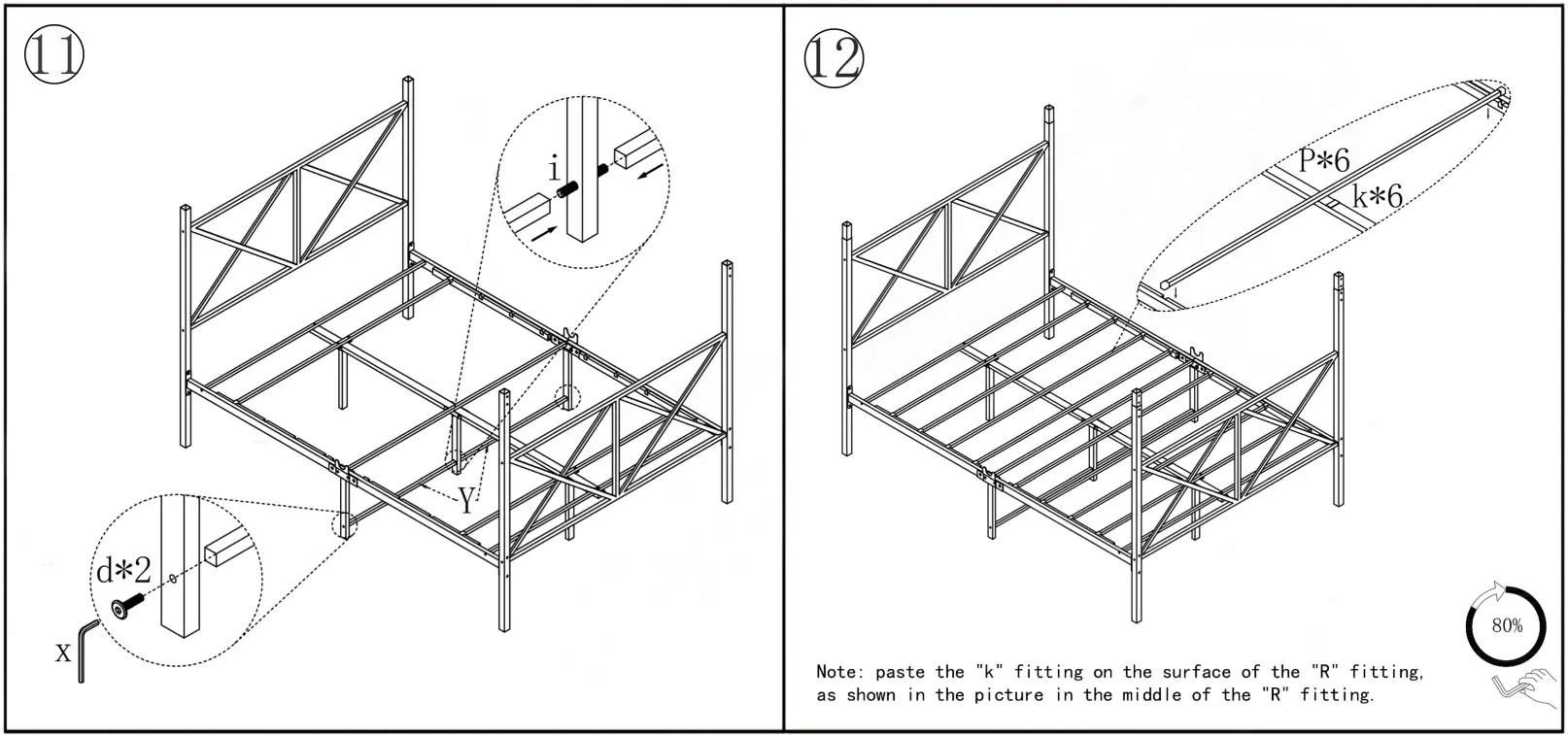 HOMEDEPOT BF 747G Black Non upholstered Metal Frame Queen Heavy Duty Steel Slat Canopy Bed - fig 9