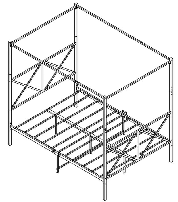 HOMEDEPOT BF 747G Black Non upholstered Metal Frame Queen Heavy Duty Steel Slat Canopy Bed
