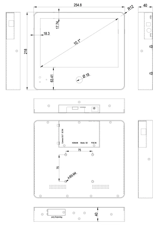 GVISION PVM10ZJ-OC4-4 IP Public View Monitor - Dimensions