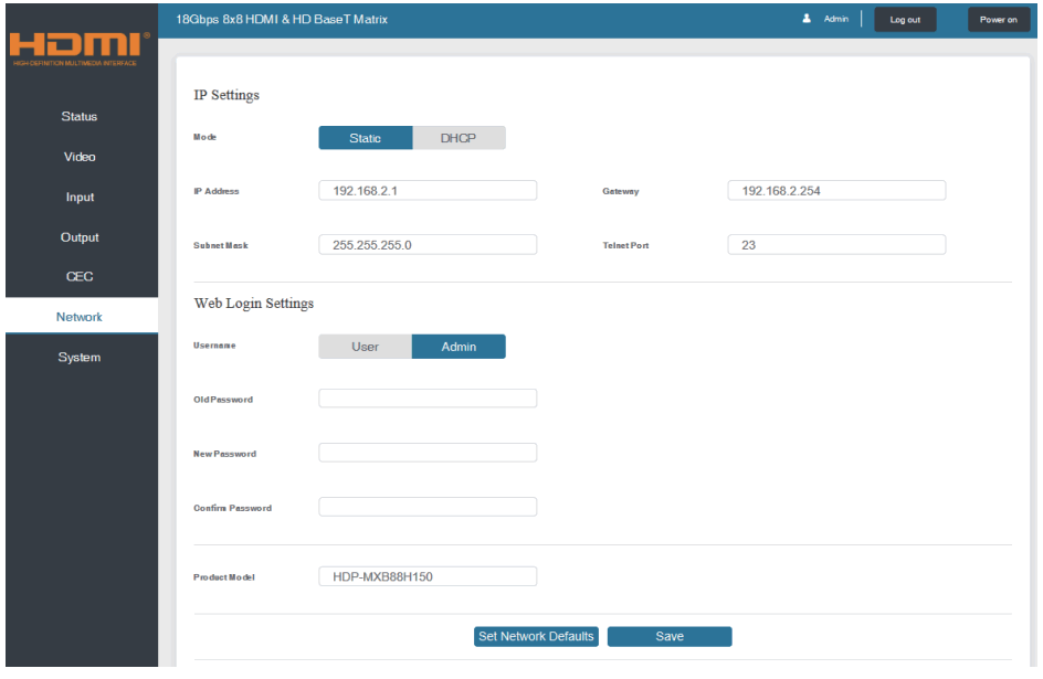 ALFATRON ALF-MUH88E 18 Gbps 8x8 HDBaseT - Network Page