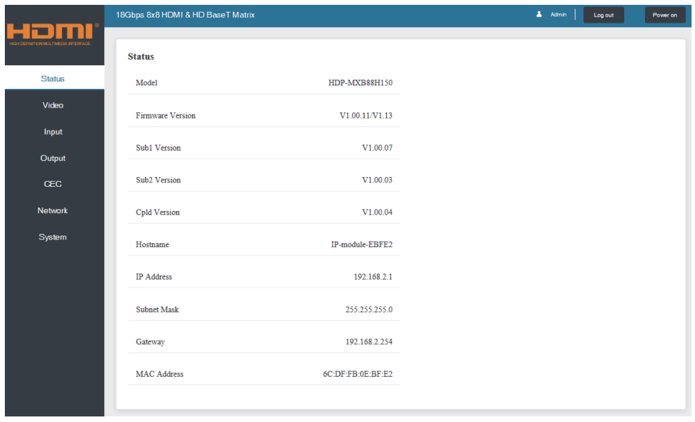 ALFATRON ALF-MUH88E 18 Gbps 8x8 HDBaseT - Status Page
