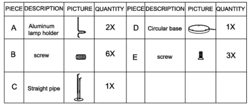 JONATHAN Y JYL7028A Floor Lamp - Part List and Hardware List