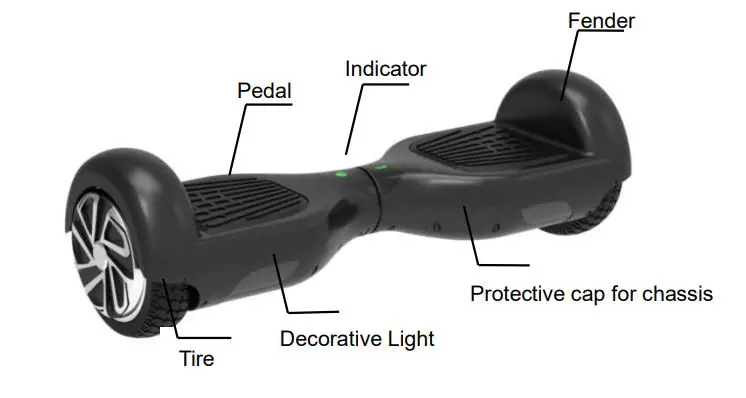 DENVER HBO-6620 Hoverboard Self Balancing Scooter User Manual - Front Overview