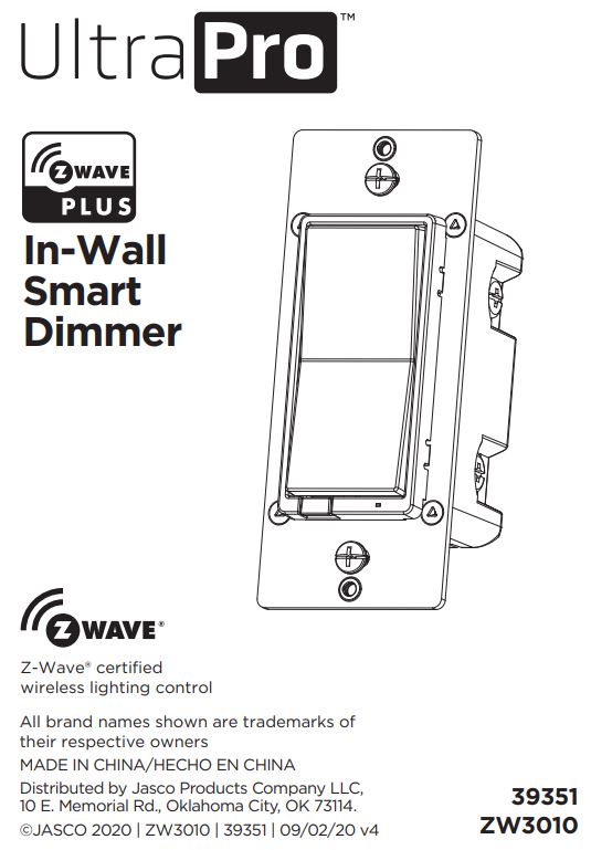 Ultra Pro ZW3010 In-Wall Smart Dimmer User Manual