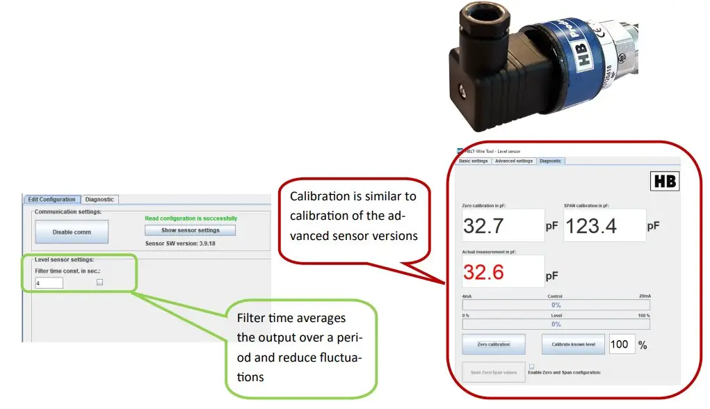 Use the HB tool for setting up the sensor