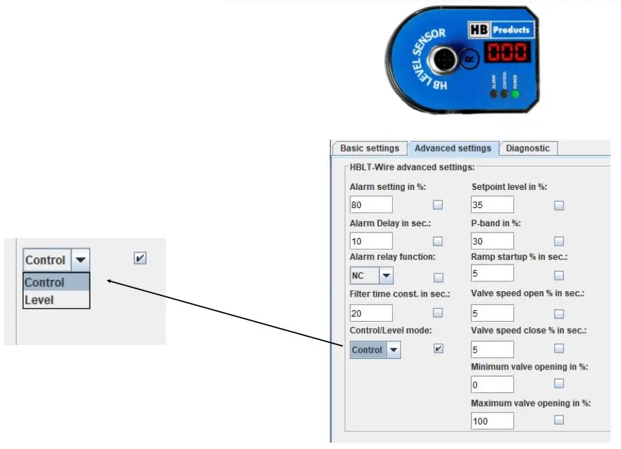 Use the HB tool for setting up the sensor