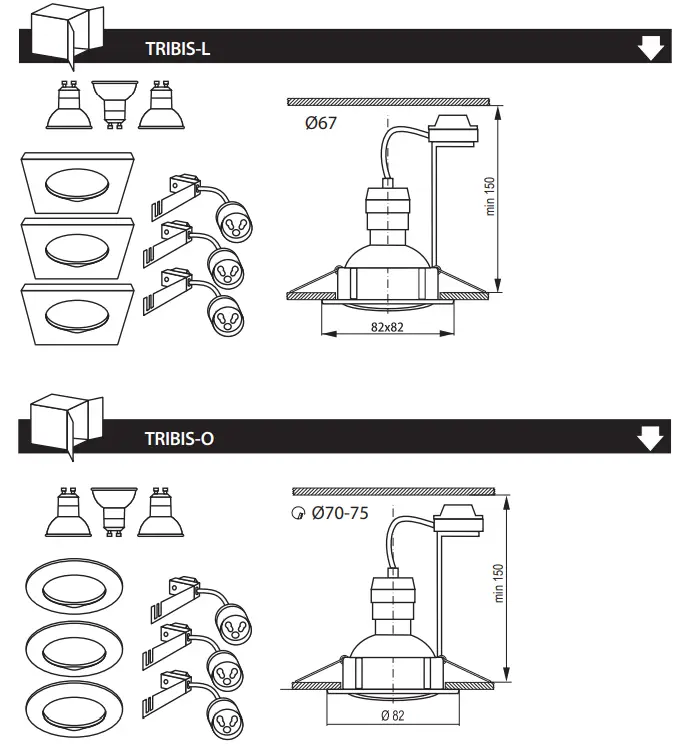 Kanlux TRIBIS O Recessed Downlights with Light Source - fig1