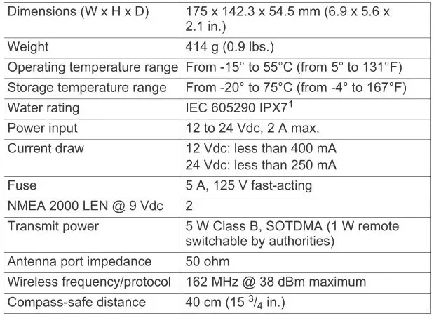 Garmin AIS 800 - Specifications