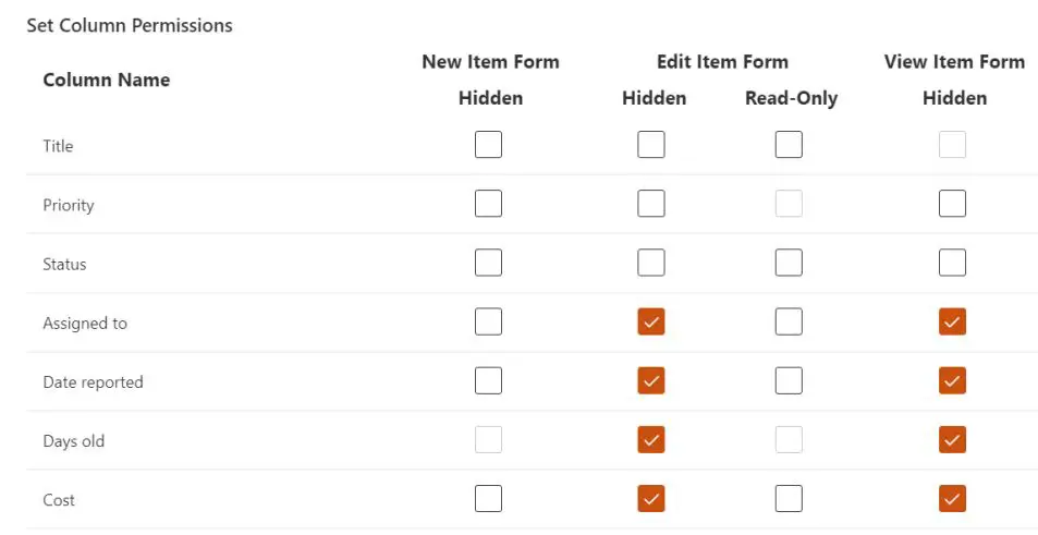BOOST SOLUTIONS Column Permission App User Guide - Here, we set Assigned to, Date reported