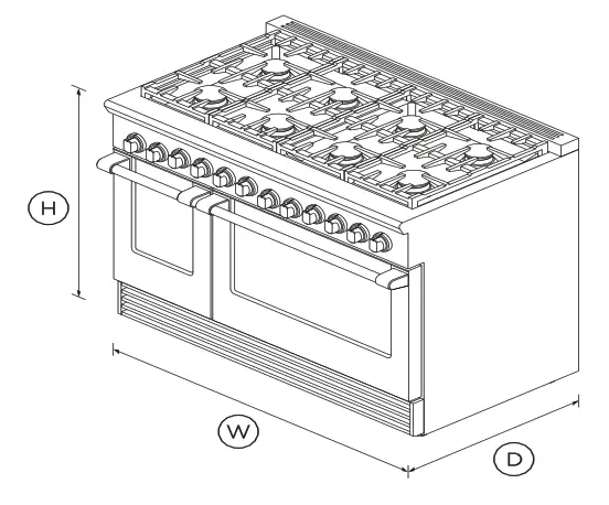 FISHER PAYKEL RGV2-488-L_N 48 Inch 8 Burners Gas Range - DIMENSIONS