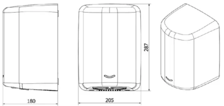 DAN DRYER 346 Turbo Low Noise Hand Dryer - DIMENSIONS